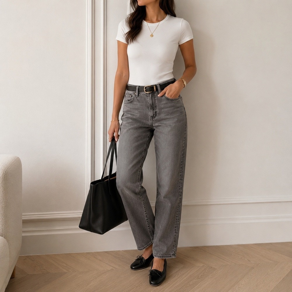 Lauren Ralph Lauren Grey Straight Jeans Womens 4P Minimalist Quiet Luxe Denim
